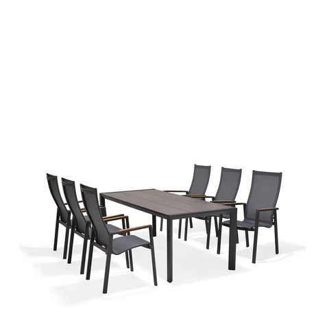 Bộ bàn ăn ngoài trời 1 bàn URBANITE 207 dark grey và 6 ghế Palau