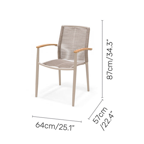 Bộ bàn ăn ngoài trời 1 bàn URBANITE 90 light cream và 4 ghế Topaz roped armchair