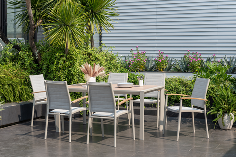Bộ bàn ăn ngoài trời 1 bàn URBANITE 160 light cream và 6 ghế Topaz