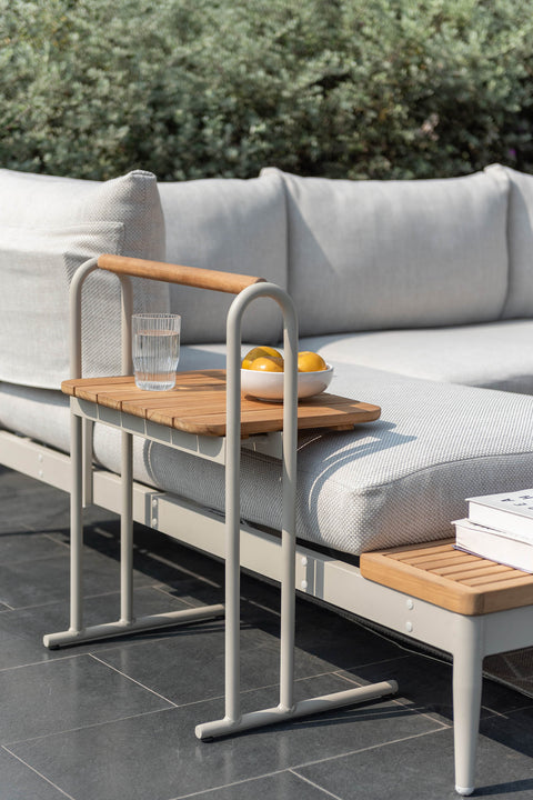 Bàn góc ngoài trời TOPAZ light, bàn sofa ngoài trời bằng nhôm mặt bàn bằng gỗ Teak FSC