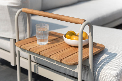 Bàn góc ngoài trời TOPAZ light, bàn sofa ngoài trời bằng nhôm mặt bàn bằng gỗ Teak FSC