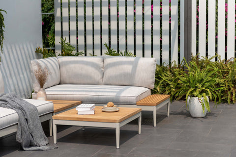 Bàn coffee ngoài trời TOPAZ light, bàn sofa ngoài trời bằng nhôm mặt bàn gỗ Teak FSC