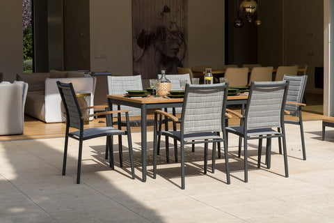 Bộ bàn ghế ngoài trời 1 bàn TOPAZ 144 dark grey và 6 ghế ăn Topaz
