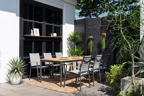 Bộ bàn ghế ngoài trời 1 bàn TOPAZ 201 dark grey và 6 ghế ăn Topaz