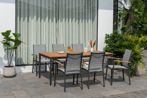 Bộ bàn ghế ngoài trời 1 bàn TOPAZ 201 dark grey và 6 ghế ăn Topaz