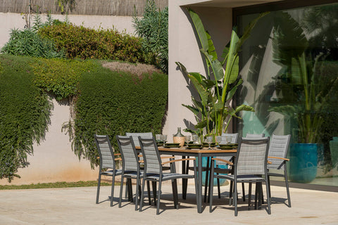 Bộ bàn ghế ngoài trời 1 bàn TOPAZ 201 dark grey và 6 ghế ăn Topaz