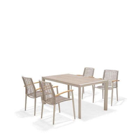 Bộ bàn ăn ngoài trời 1 bàn URBANITE 160 light cream và 4 ghế Topaz roped armchair