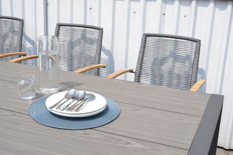 Bộ bàn ăn ngoài trời 1 bàn URBANITE 207 dark grey và 8 ghế Topaz roped armchair