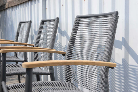 Bộ bàn ăn ngoài trời 1 bàn URBANITE 207 dark grey và 8 ghế Topaz roped armchair