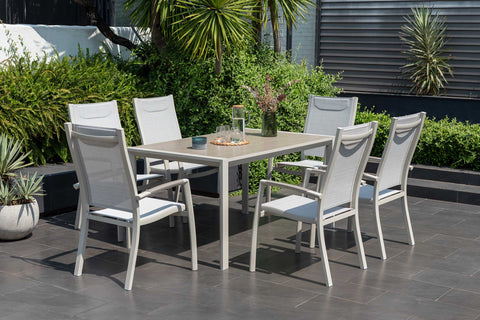 Bộ bàn ăn ngoài trời 1 bàn URBANITE 160 light grey và 6 Urbanite