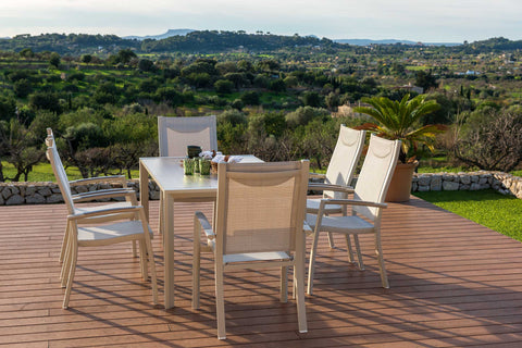 Bộ bàn ăn ngoài trời 1 bàn URBANITE 160 light grey và 6 Urbanite